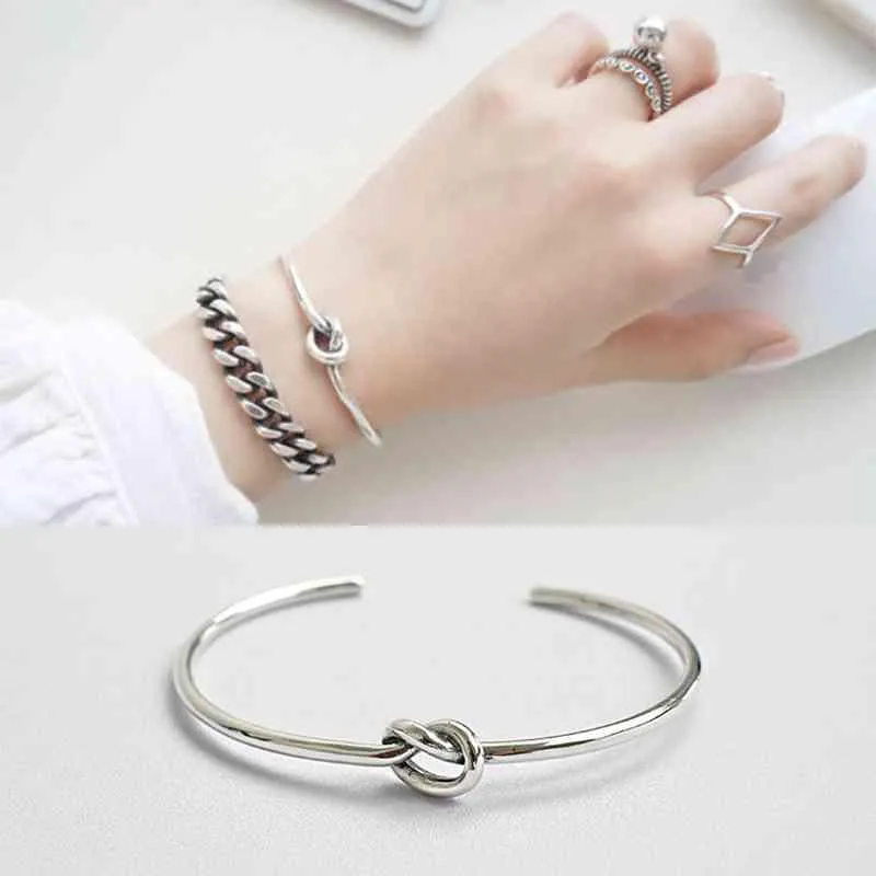 Women 925 Sterling Silver Bracelets Bangles Knot Design