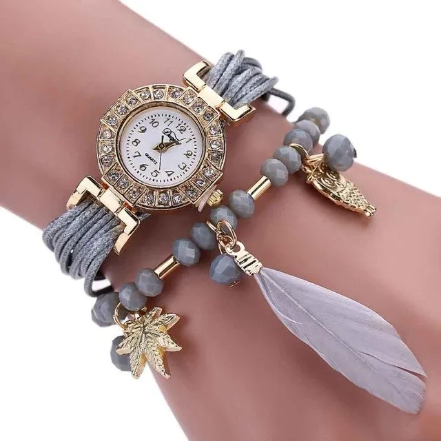 Women Fashion Watches Feather Weave Wrap Around Bracelet Women's Crystal Dial Analog Quartz Wrist Watch Girls Relogio Reloj #LH