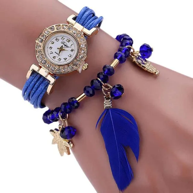Women Fashion Watches Feather Weave Wrap Around Bracelet Women's Crystal Dial Analog Quartz Wrist Watch Girls Relogio Reloj #LH