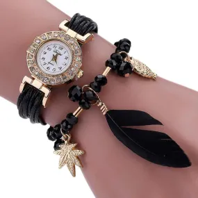 Women Fashion Watches Feather Weave Wrap Around Bracelet Women's Crystal Dial Analog Quartz Wrist Watch Girls Relogio Reloj #LH