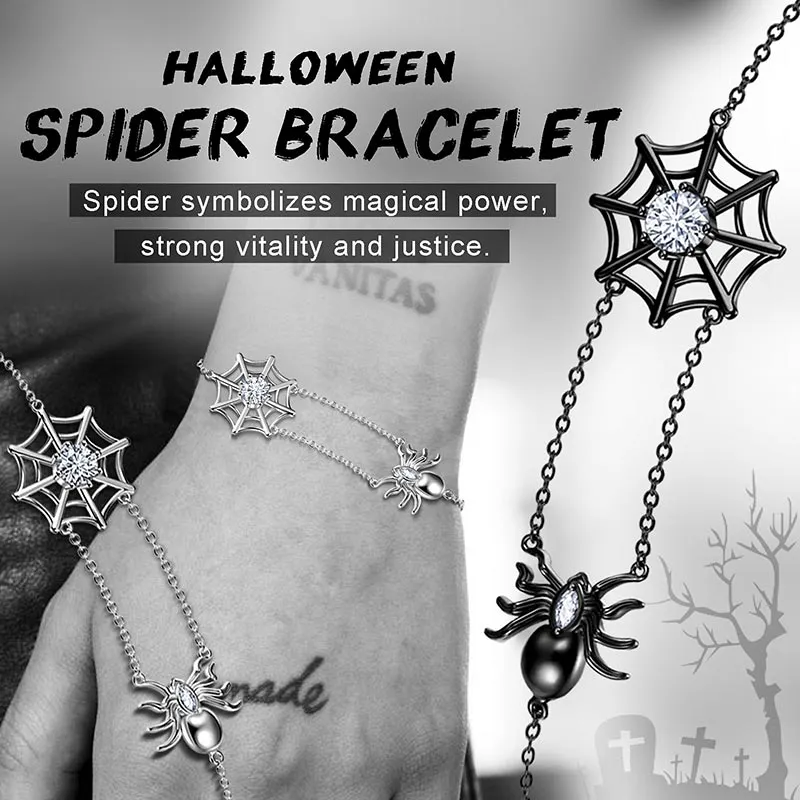Women Halloween Spider Bracelets Spider Web Tarantula Anklets Cosplay Party Jewelry