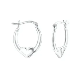 Womens Sterling Silver .925 Small Heart Hoop Earrings